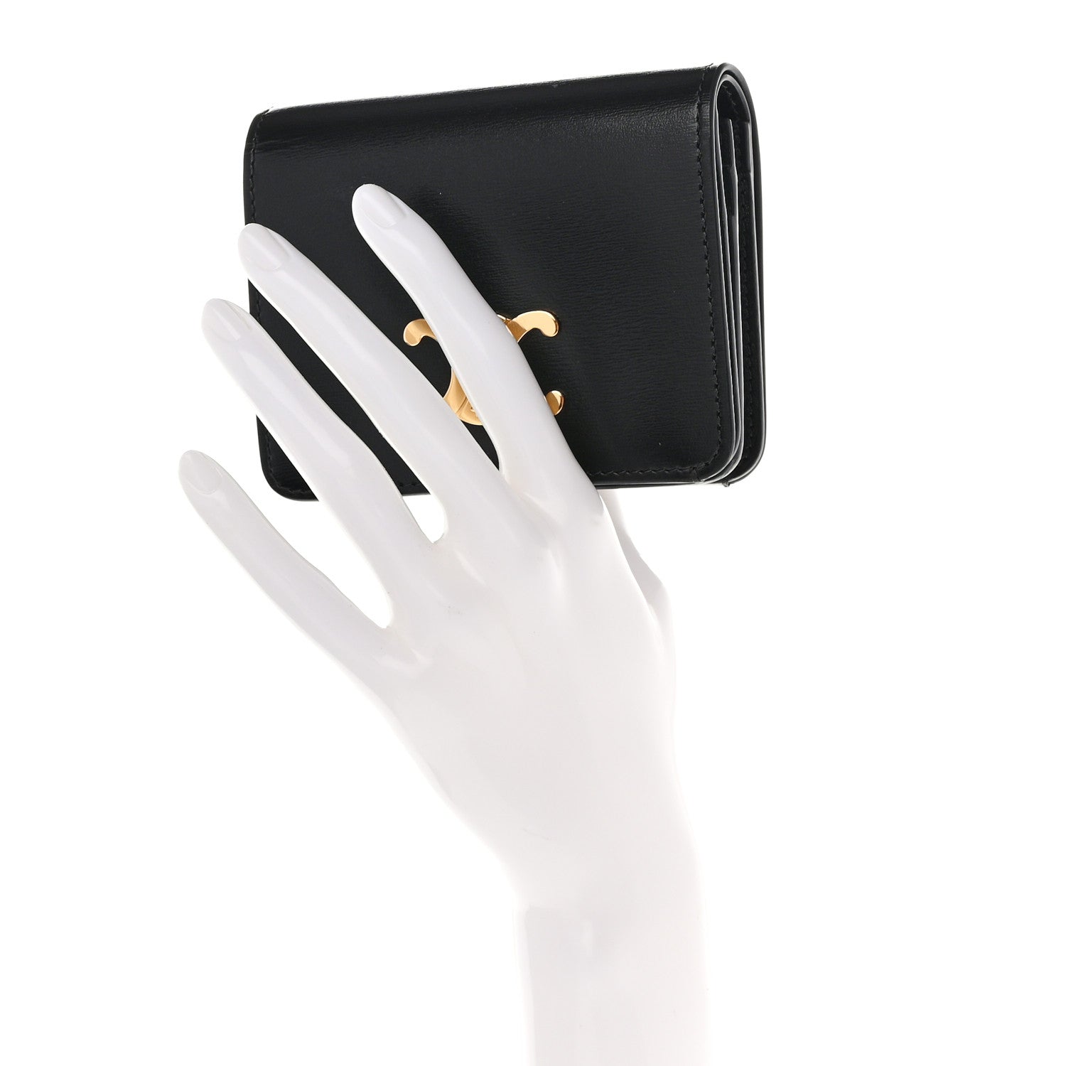 Celine Shiny Calfskin Triomphe Compact Wallet Black 2 of 8