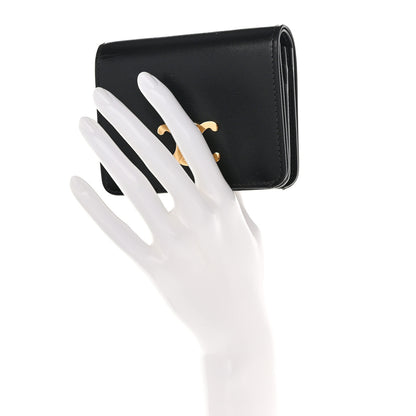 Celine Shiny Calfskin Triomphe Compact Wallet Black 2 of 8