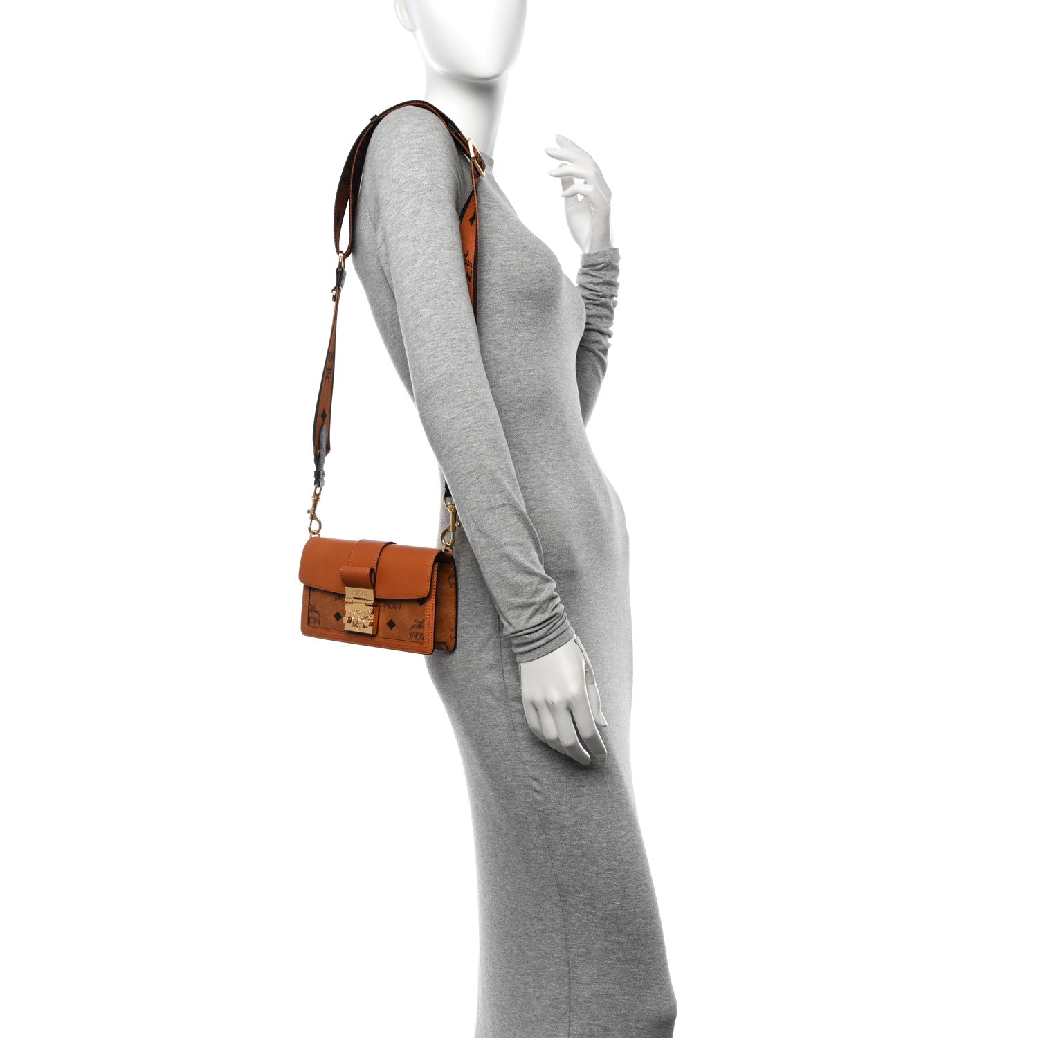 MCM Visetos Calfskin Monogram Mini Tracy Crossbody Bag Cognac 2 of 10