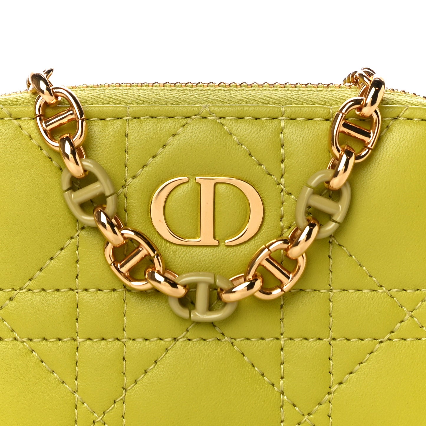 Lambskin Cannage Mini Caro Zipped Pouch on Chain Lime