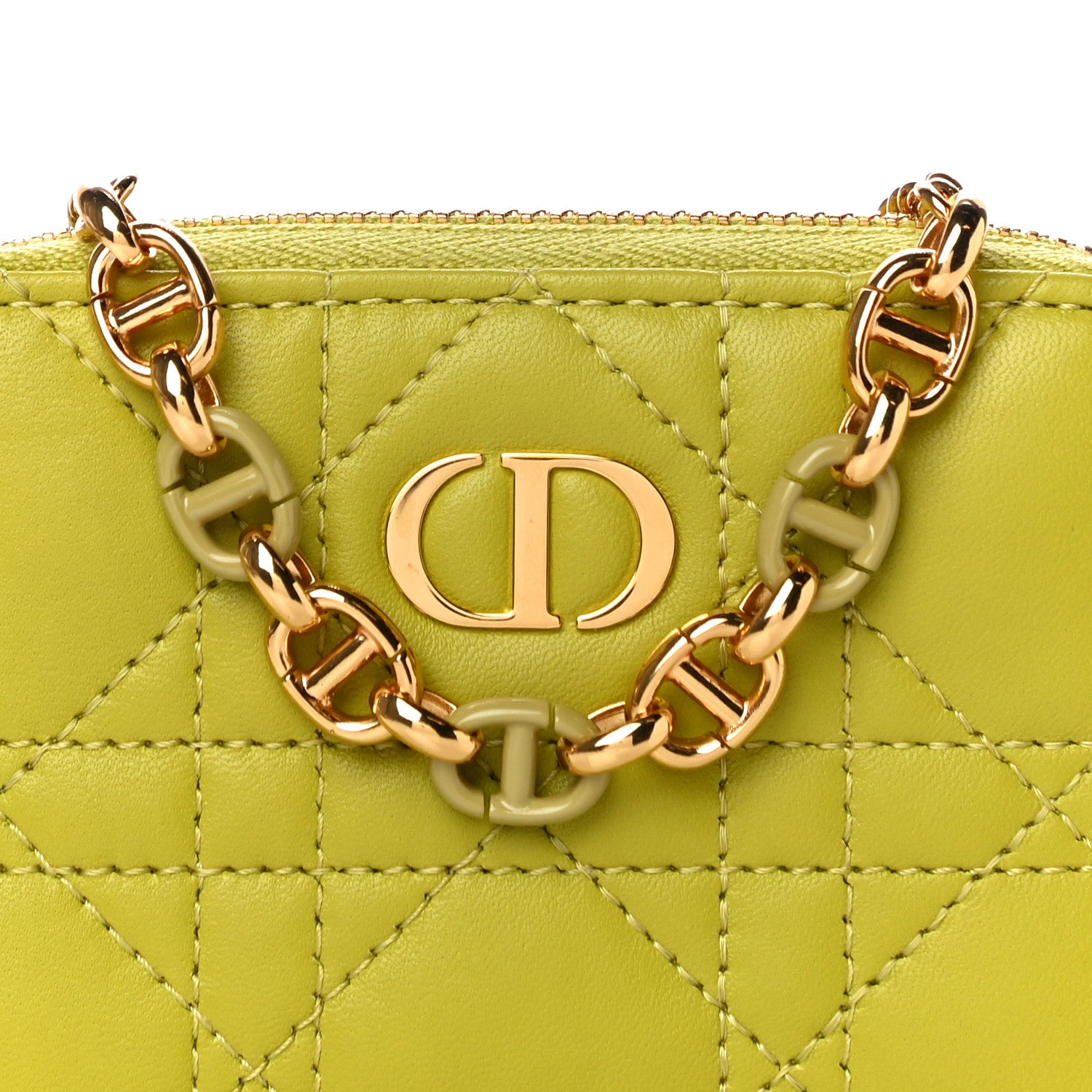 Christian Dior Lambskin Cannage Mini Caro Zipped Pouch on Chain Lime 8 of 10