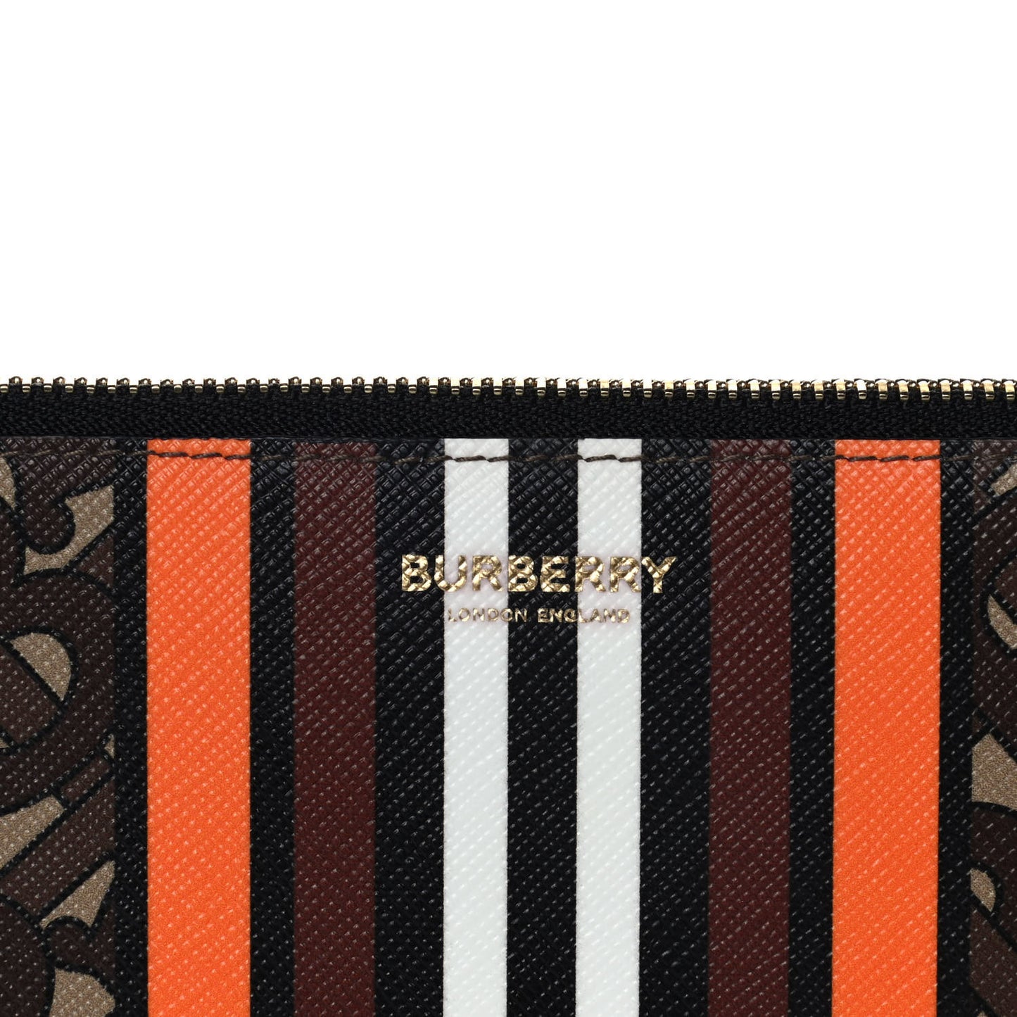 E-Canvas Monogram Stripe Zip Pouch Brown Orange