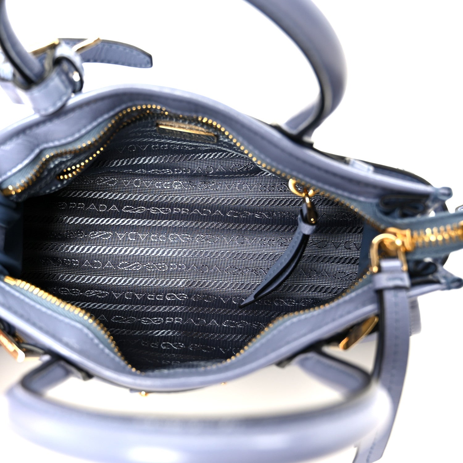 Prada Glossy Calfskin Triangle Mini Bonnie Shoulder Bag Aviation Blue 5 of 10