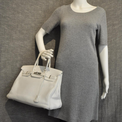 Hermes Taurillon Clemence Birkin 35 White 2 of 11
