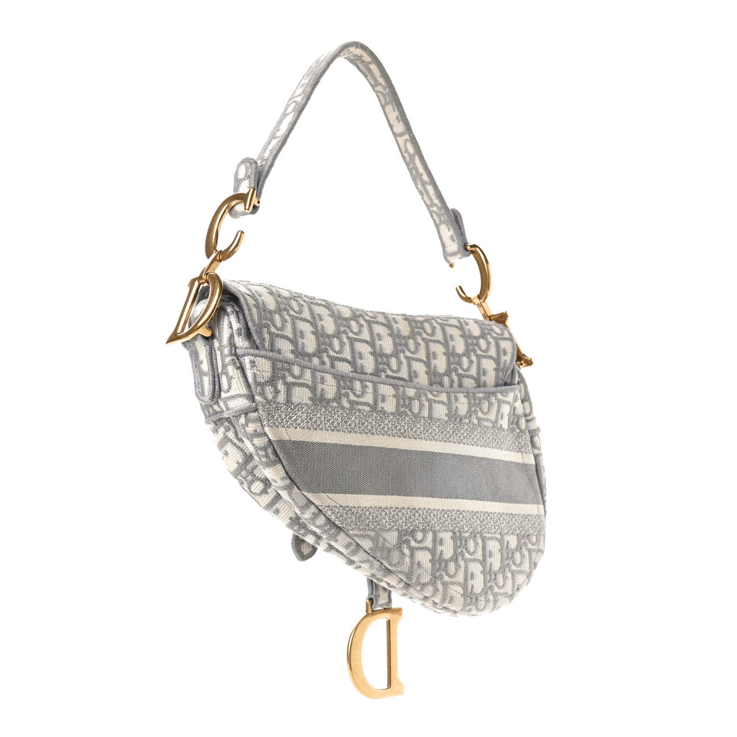Oblique Embroidered Saddle Bag Gray