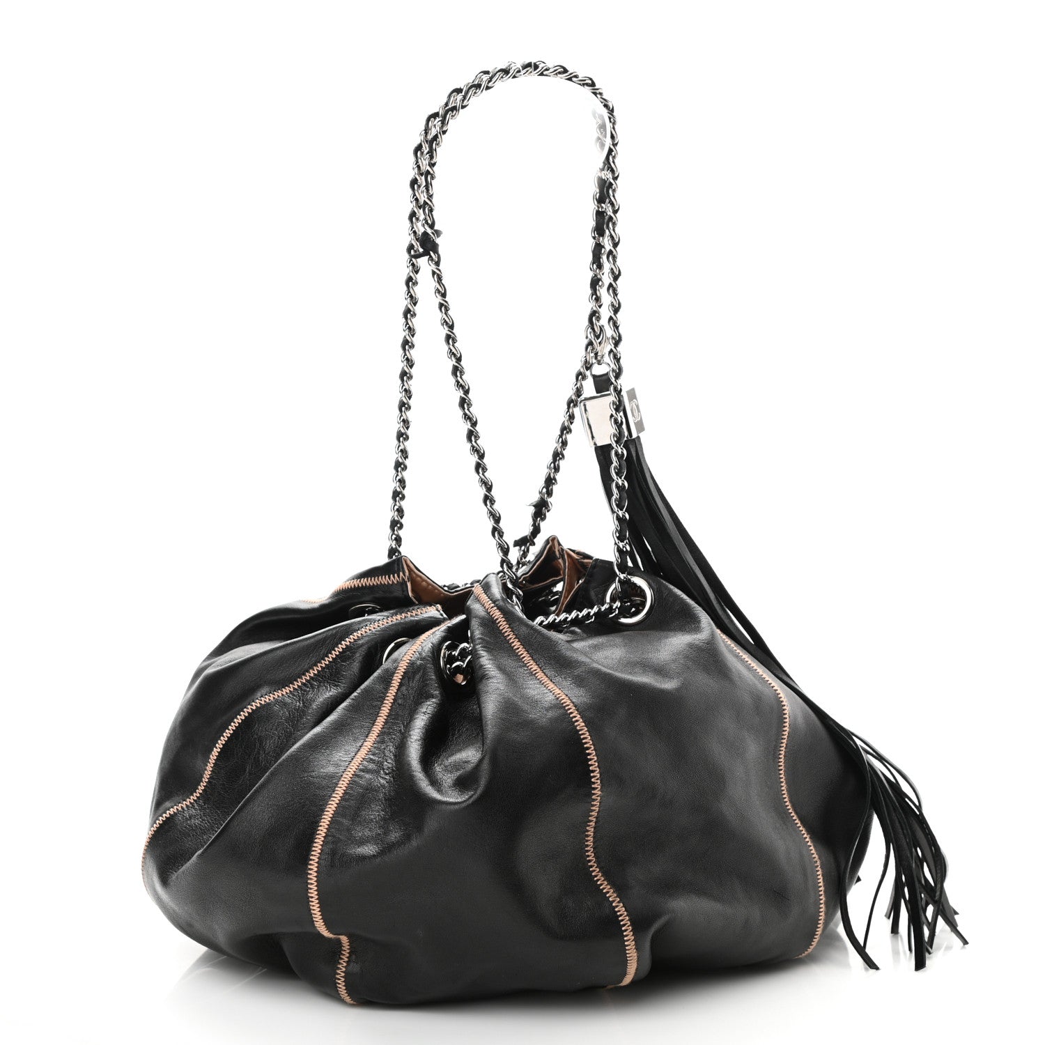 Chanel Lambskin Satin Reversible Sac Cordon Black 3 of 9