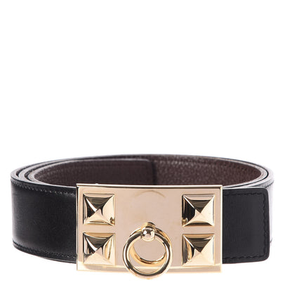 Hermes Box Togo 32mm Collier De Chien CDC Belt 80 Black Chocolate 1 of 8