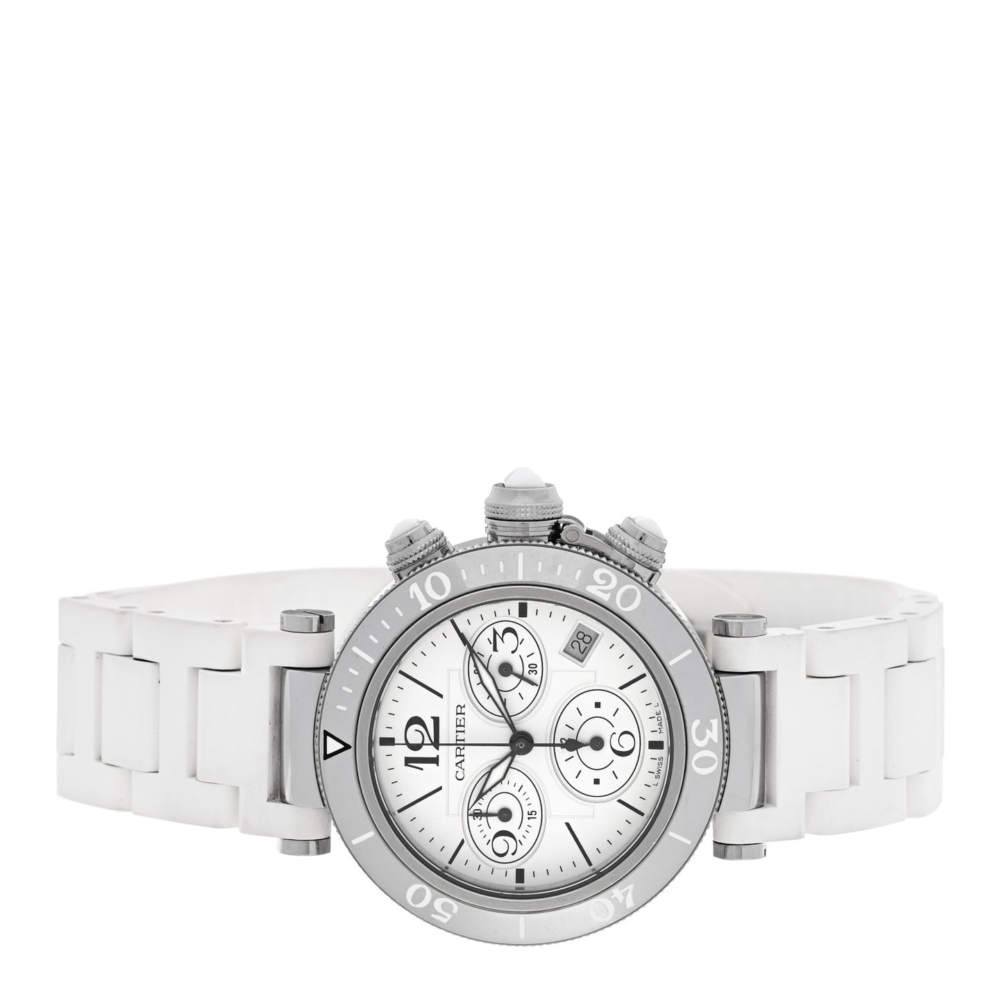 Stainless Steel Rubber 37mm Pasha C Chronograph Quartz Watch White