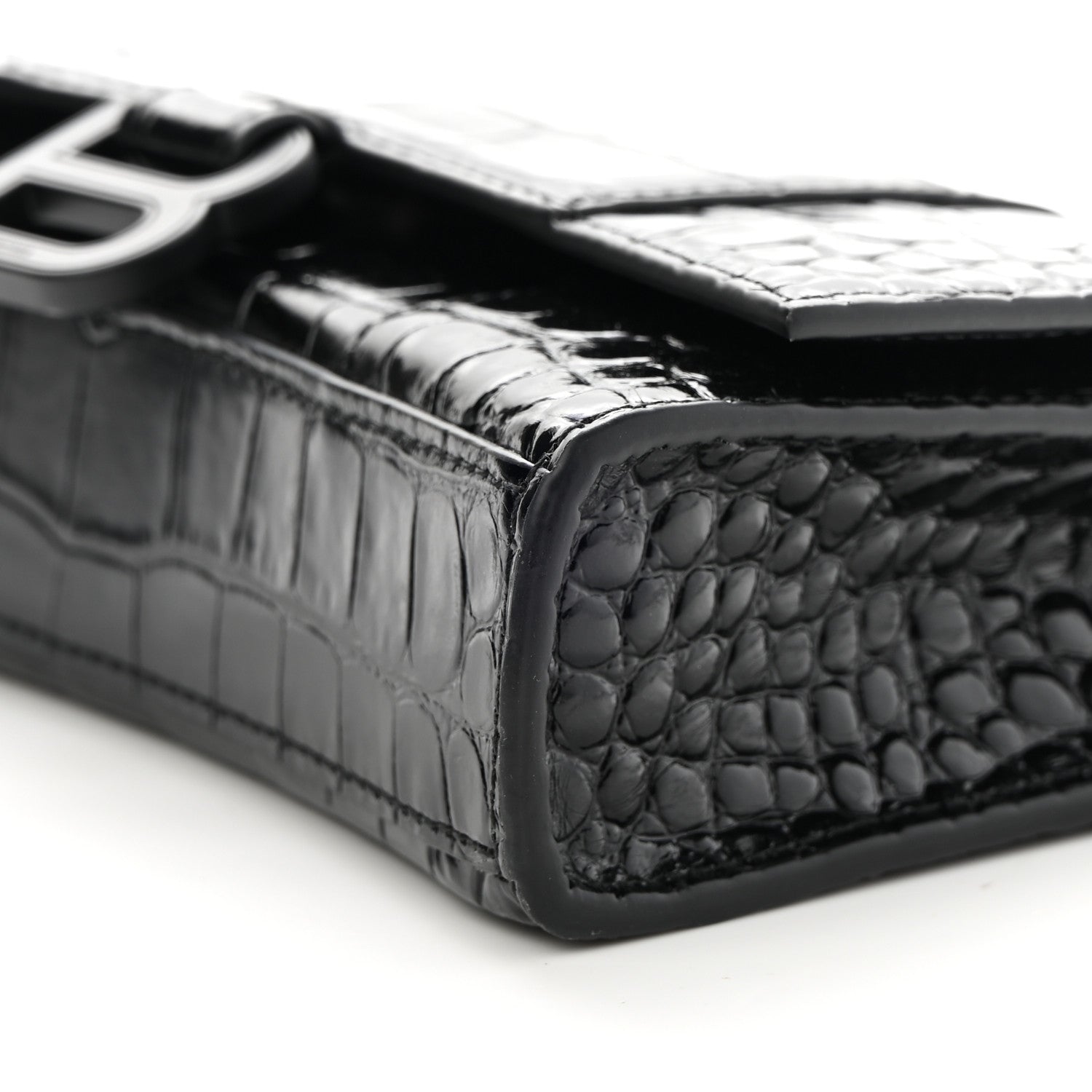Balenciaga Shiny Calfskin Monochrome Crocodile Embossed Hourglass Chain Bag Black 8 of 8