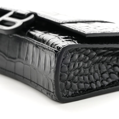 Balenciaga Shiny Calfskin Monochrome Crocodile Embossed Hourglass Chain Bag Black 8 of 8