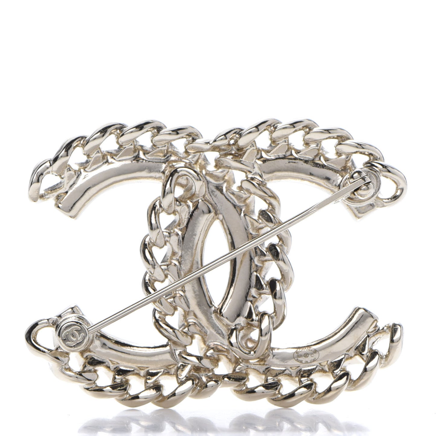 Crystal Chain CC Brooch Gold