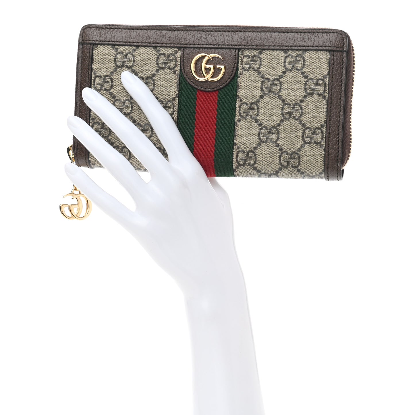 GG Supreme Monogram Web Ophidia Zip Around Wallet Brown