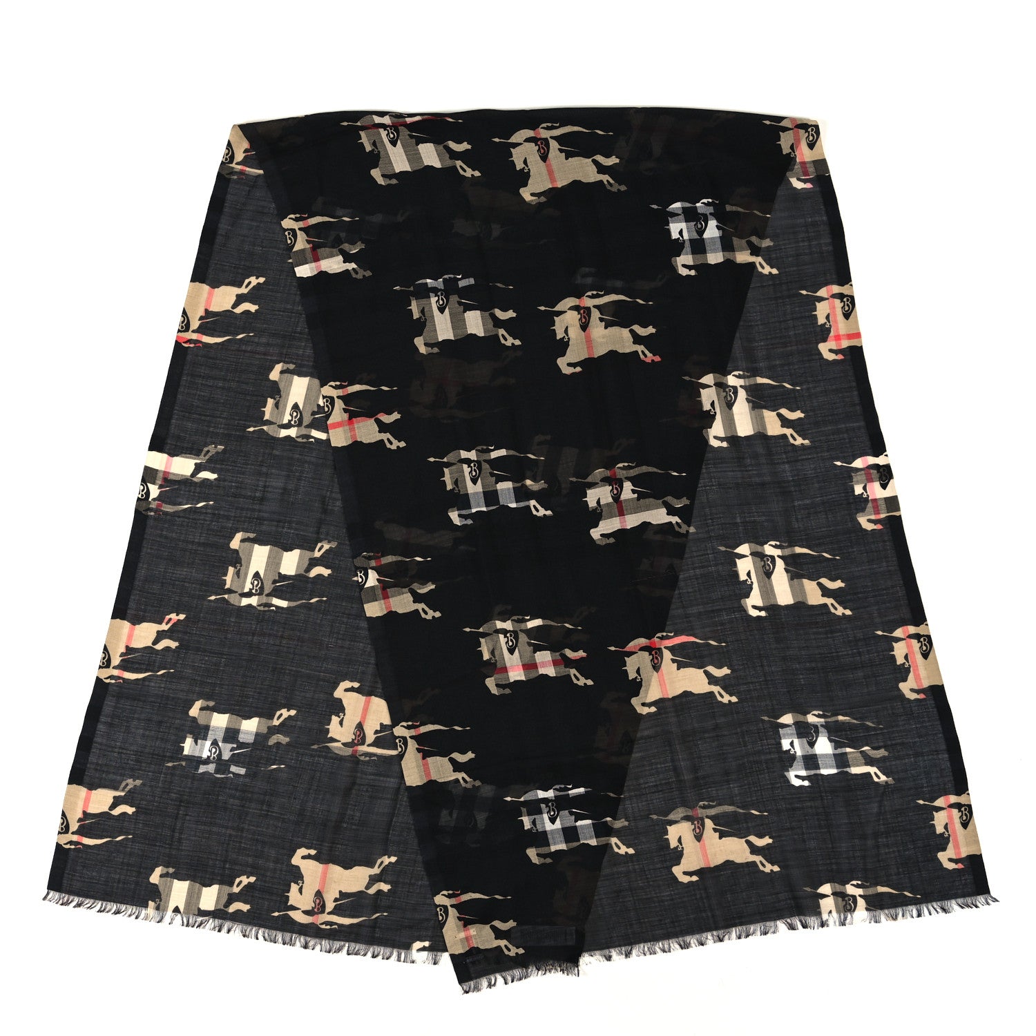 Burberry Wool Silk Gauze Giant Check EKD Scarf Archive Beige Black 2 of 4
