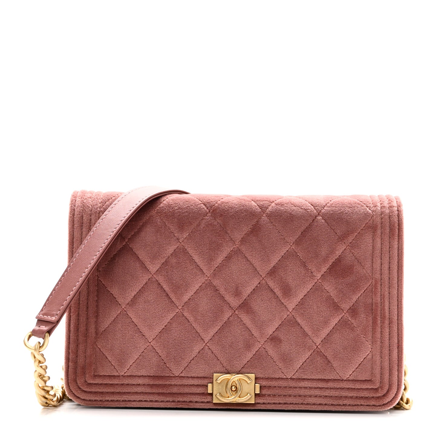 Velvet Quilted Boy Wallet On Chain WOC Pink