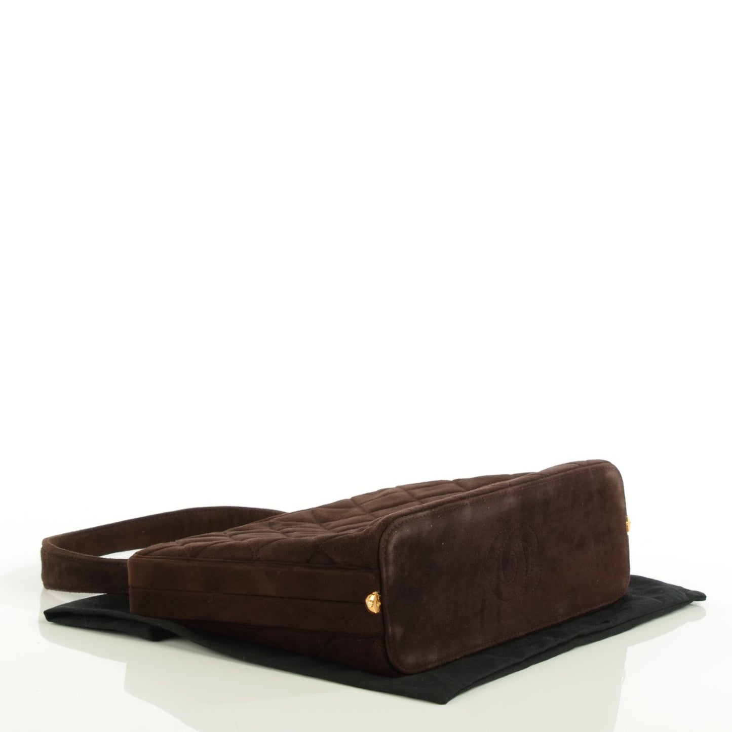 Suede Quilted Kiss Lock Frame Bag Brown