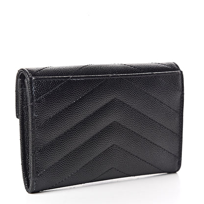 Saint Laurent Grain De Poudre Matelasse Chevron Small Monogram Envelope Wallet Black 3 of 6
