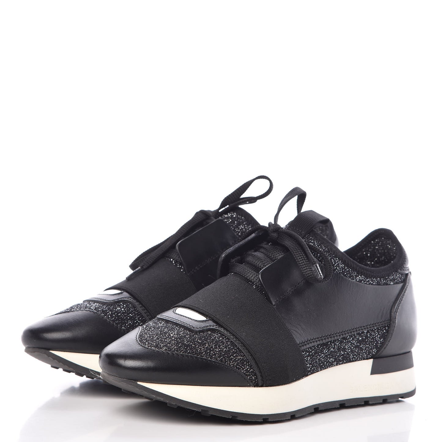 Mesh Lurex Calfskin Womens Race Runner Sneakers 36 Black