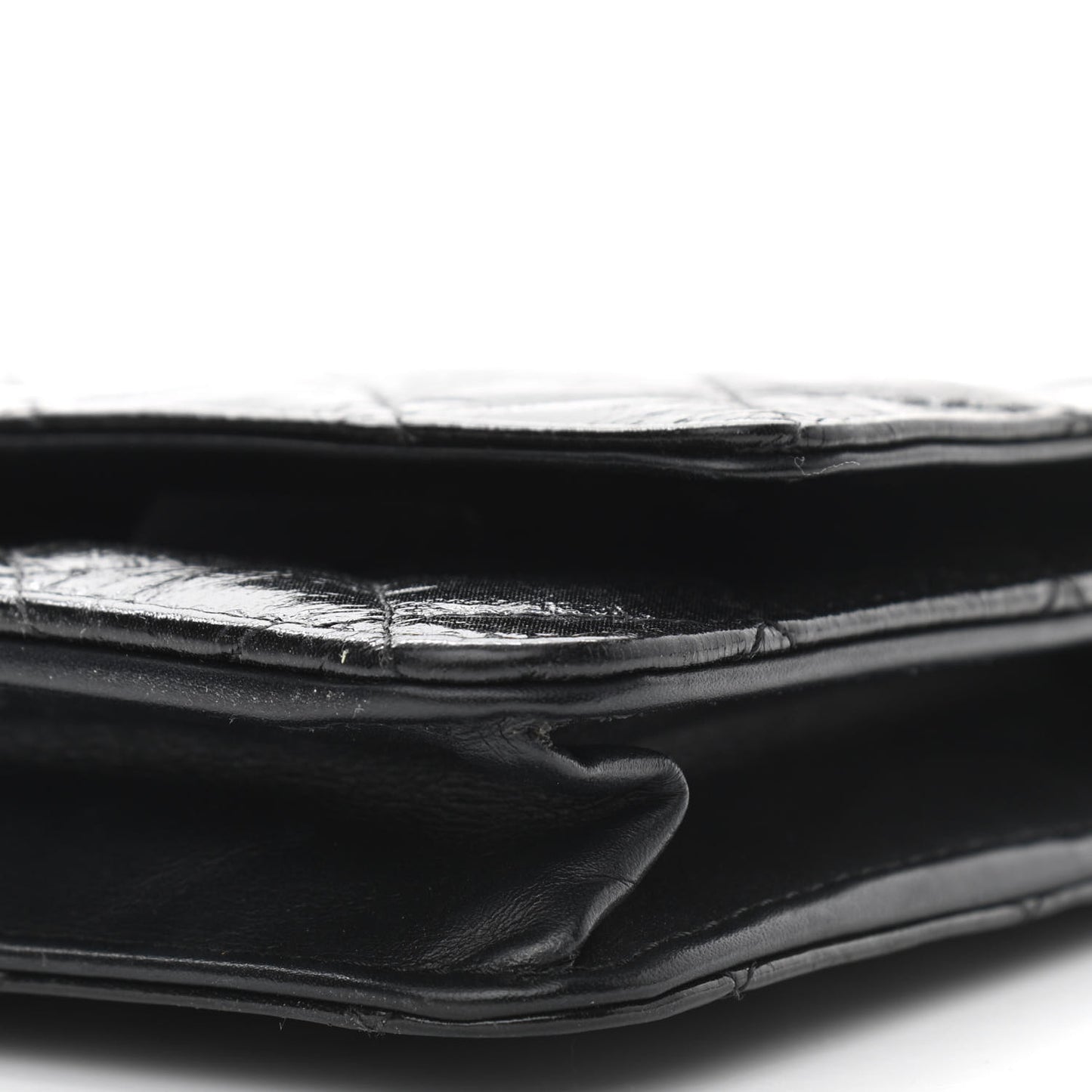 Distressed Patent Calfskin Quilted Reissue Wallet On Chain WOC Black