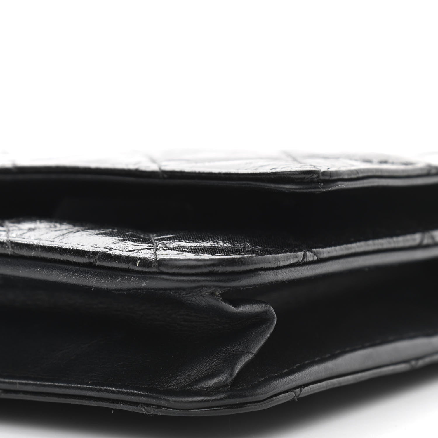 Chanel Distressed Patent Calfskin Quilted Reissue Wallet On Chain WOC Black 11 of 13