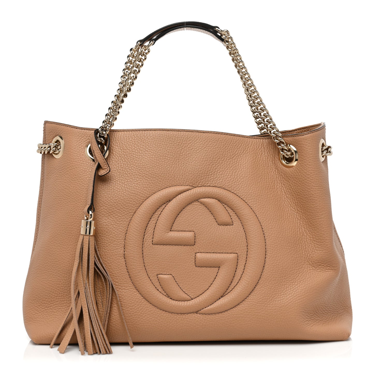 Pebbled Calfskin Medium Soho Chain Shoulder Bag Camelia