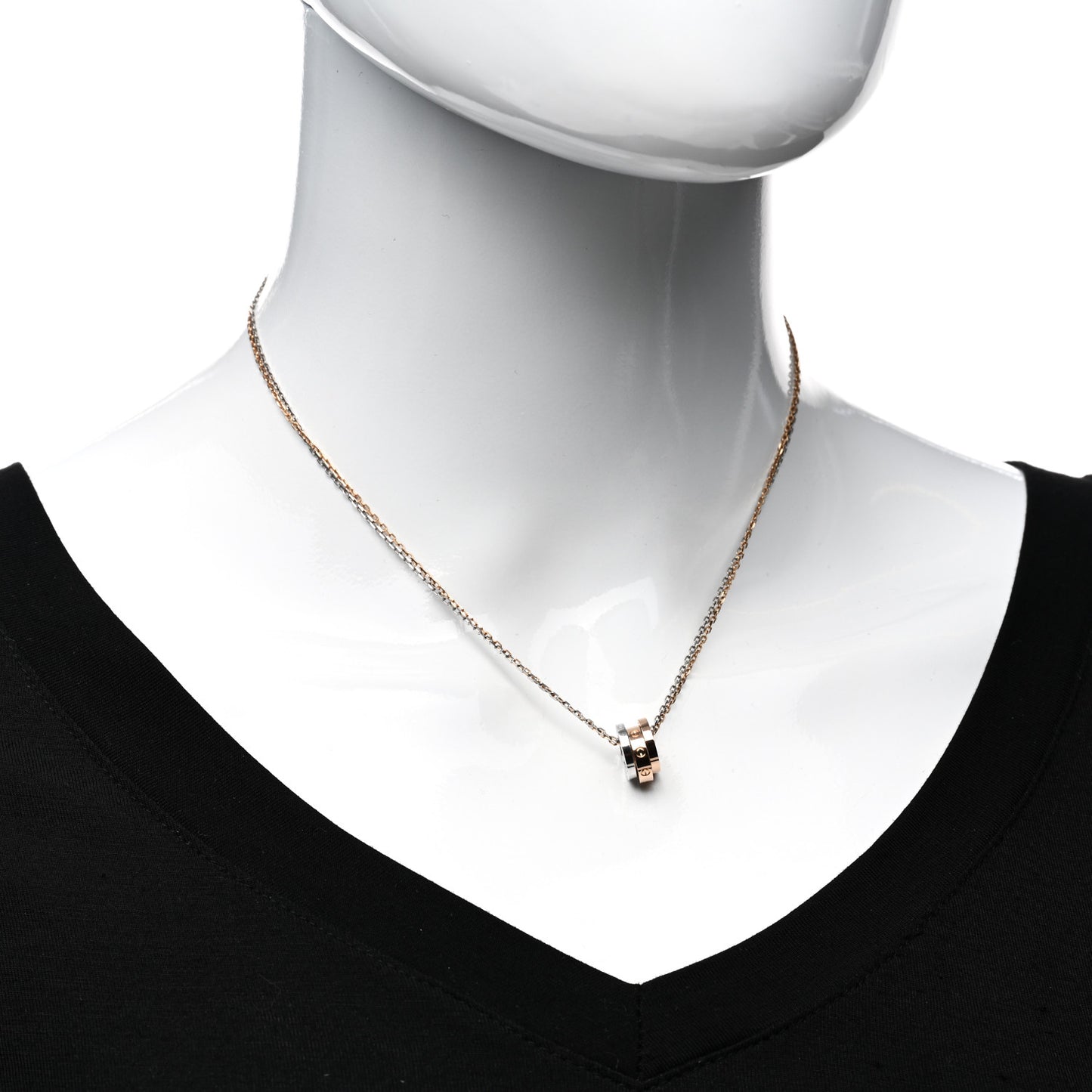 18K White Pink Gold Diamond Three Ring LOVE Pendant Necklace