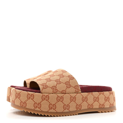 Gucci Canvas GG Monogram Angelina Platform Slide Sandals 36 Beige Ruggine 3 of 9