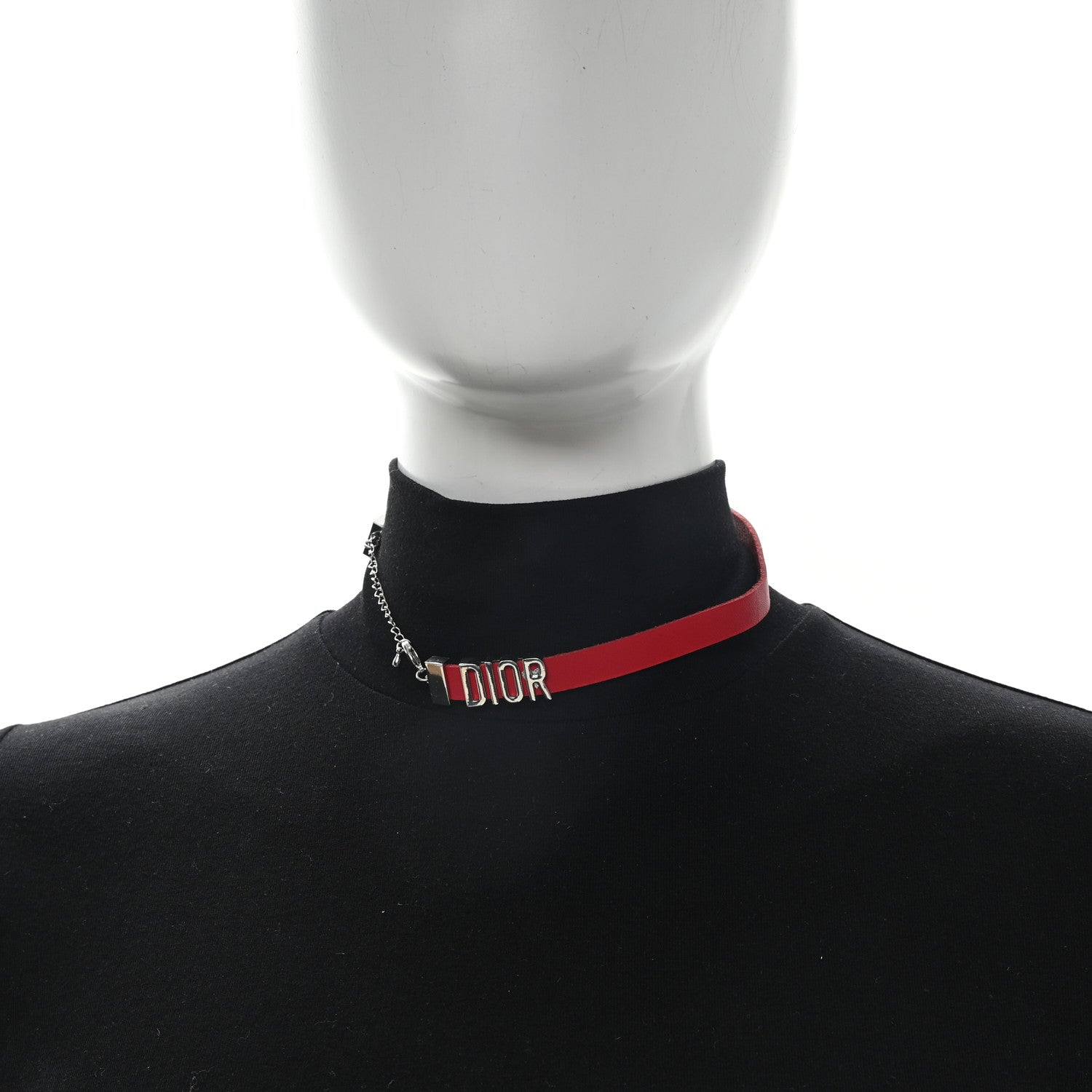 Christian Dior Calfskin Dior Logo Choker Necklace Red 2 of 4