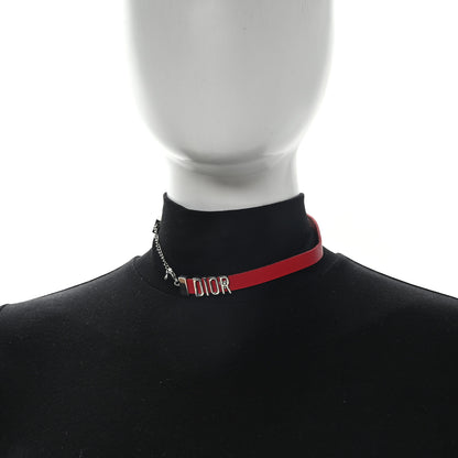 Christian Dior Calfskin Dior Logo Choker Necklace Red 2 of 4