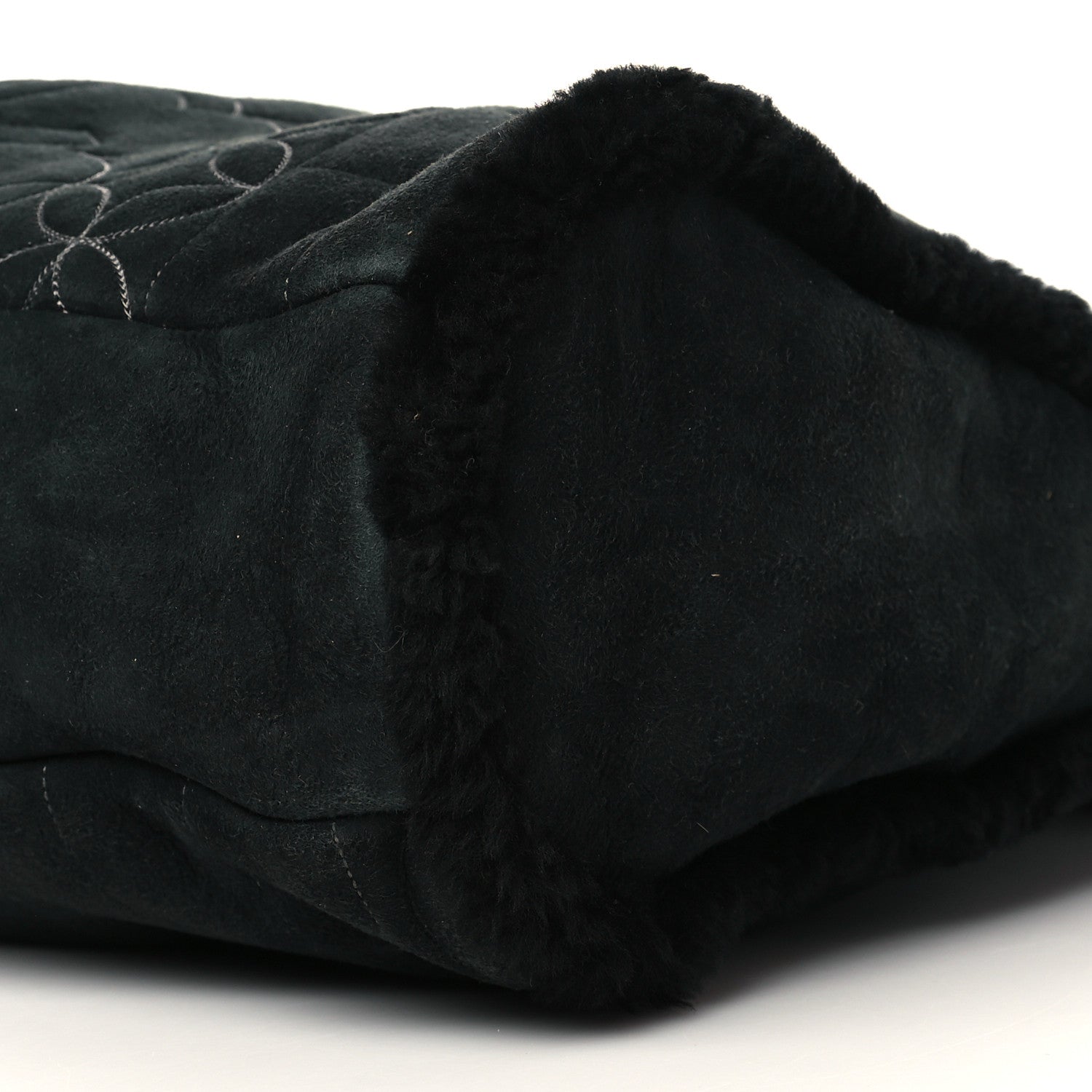 Chanel Shearling Suede Stitched CC Tote Black 10 of 11
