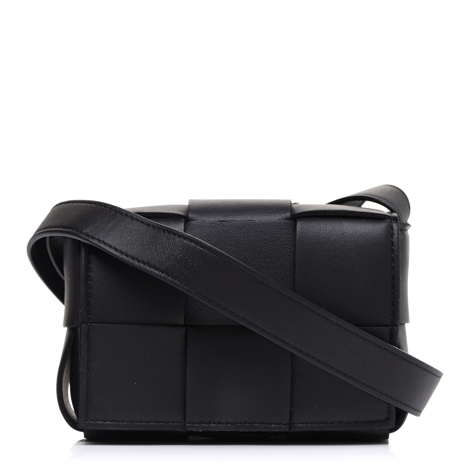 Bottega Veneta Lambskin Maxi Intrecciato Extra Mini Cassette Crossbody Bag Black 1 of 8