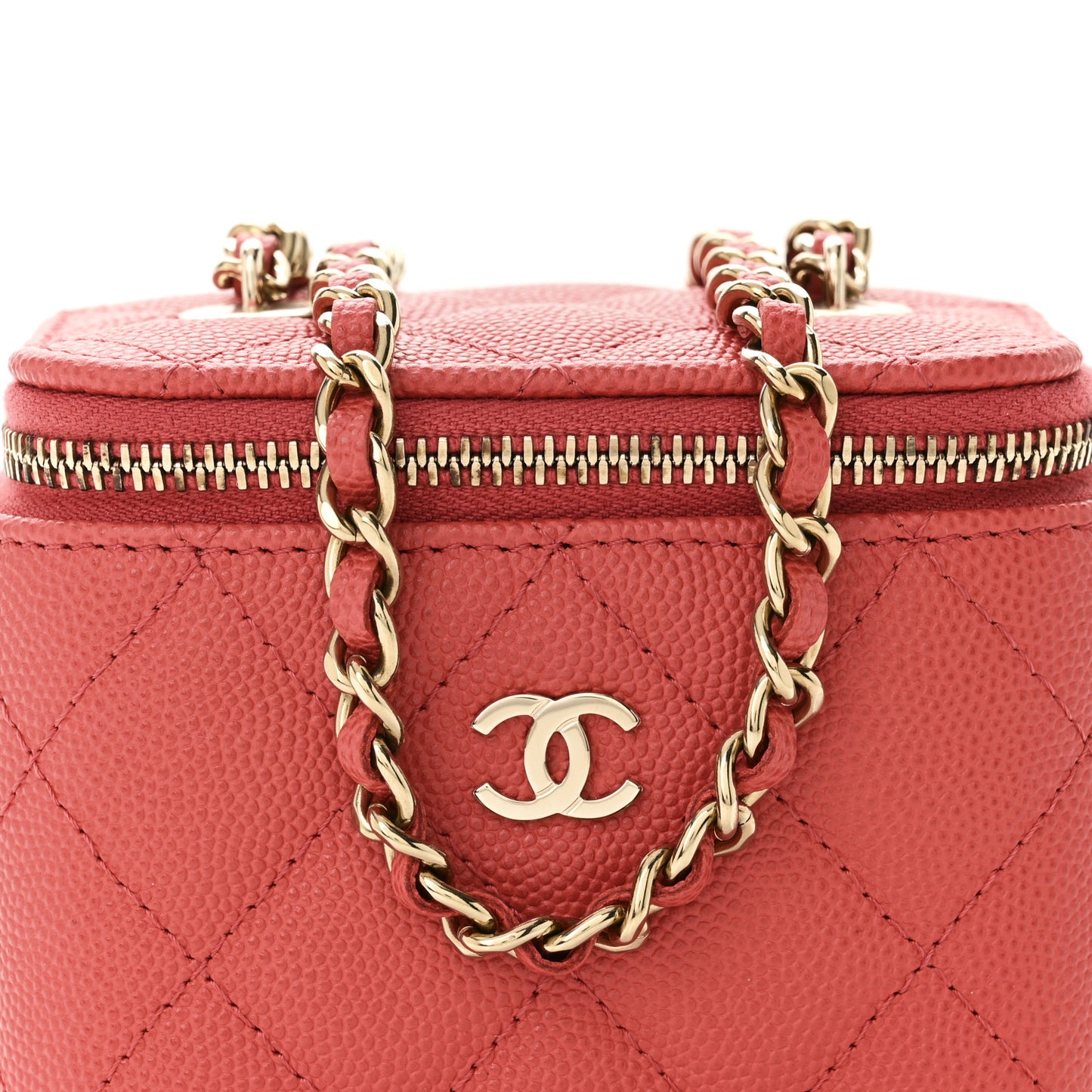 Caviar Quilted Mini Vanity Case With Chain Dark Pink