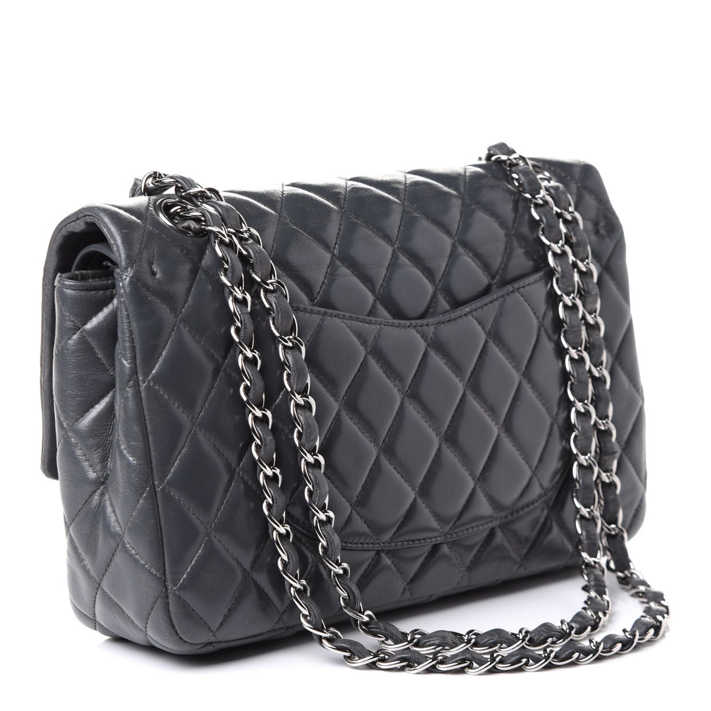 Lambskin Quilted Medium Double Flap Dark Grey