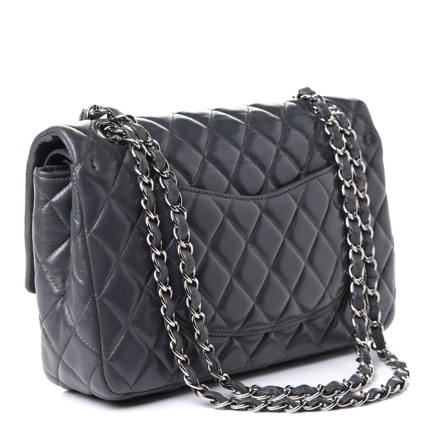 Chanel Lambskin Quilted Medium Double Flap Dark Grey 3 of 10
