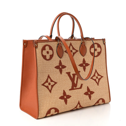 Louis Vuitton Raffia Calfskin Monogram Giant Onthego GM Tan 3 of 9