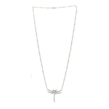 Tiffany Platinum Diamond Blue Sapphire Pearl Nature Dragonfly Station Necklace 3 of 6