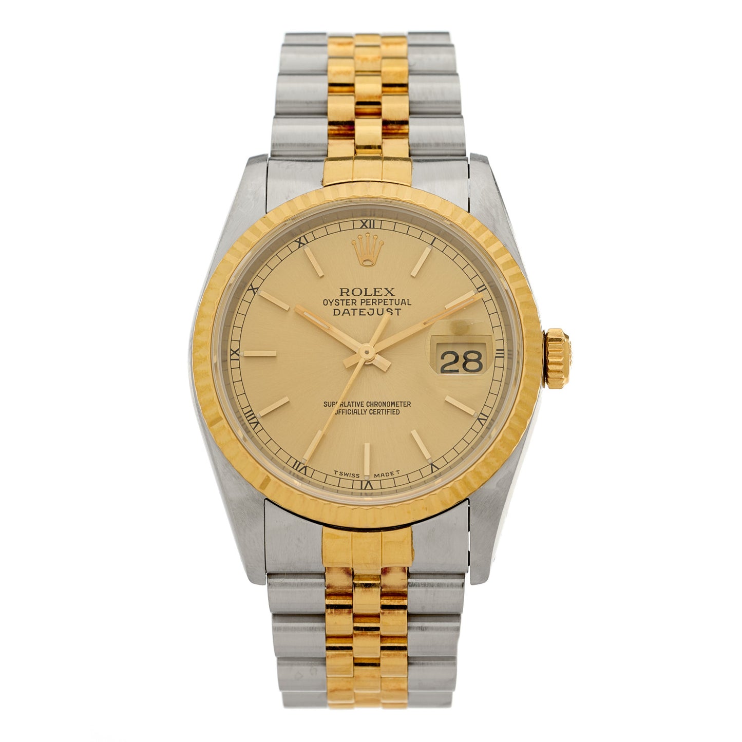 Stainless Steel 18K Yellow Gold 36mm Oyster Perpetual Datejust Watch Champagne 16233