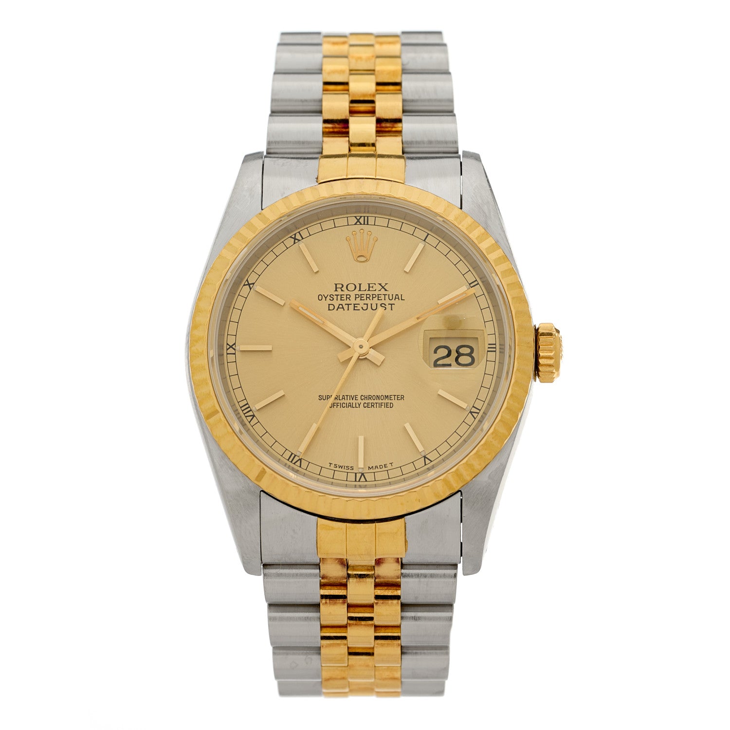 Rolex Stainless Steel 18K Yellow Gold 36mm Oyster Perpetual Datejust Watch Champagne 16233 1 of 4