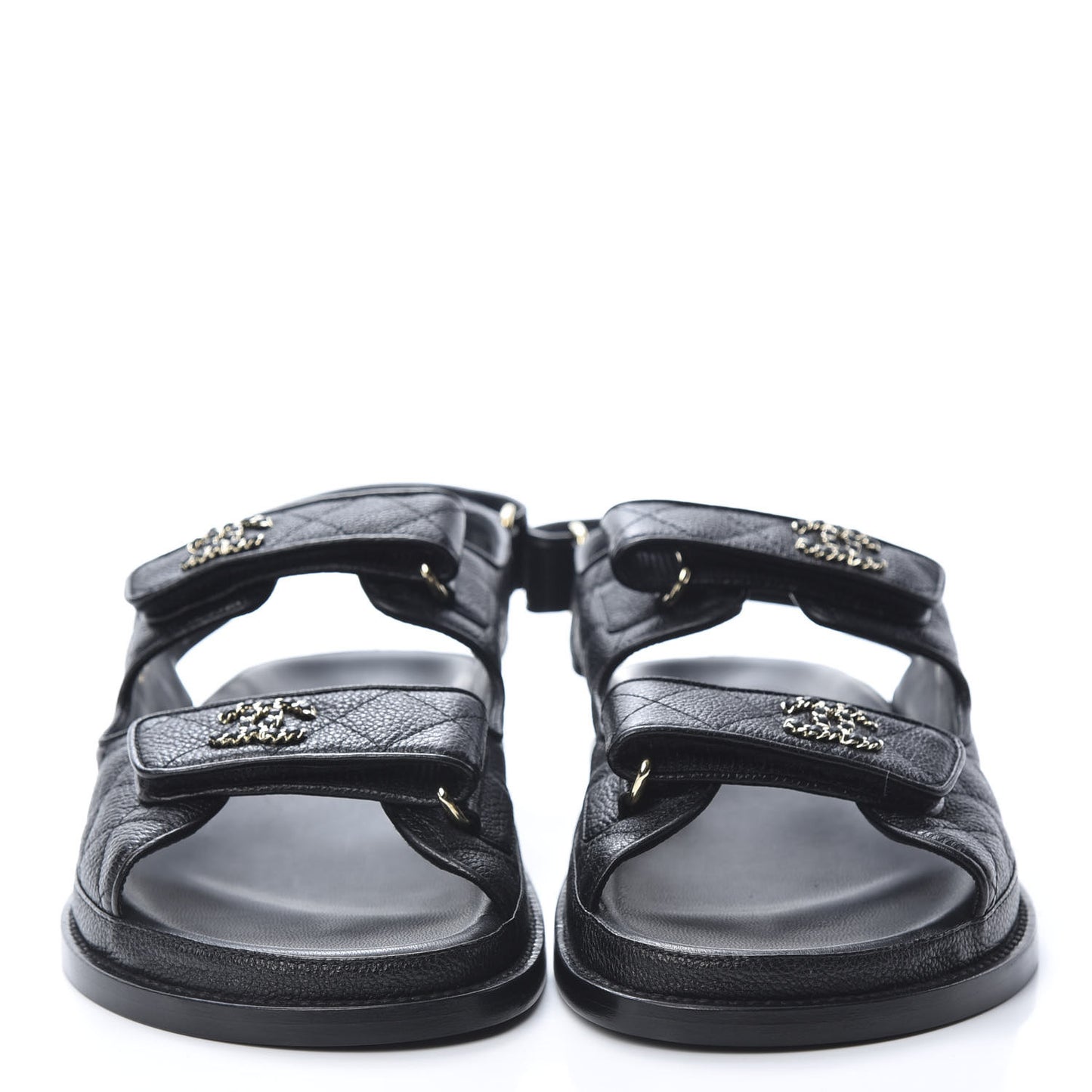 Grained Calfskin Velcro Dad Sandals 40 Black