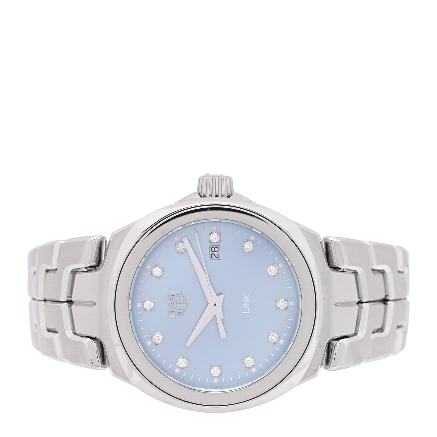 Stainless Steel Diamond Blue Mother of Pearl 29mm Link Quartz Watch WBC1313