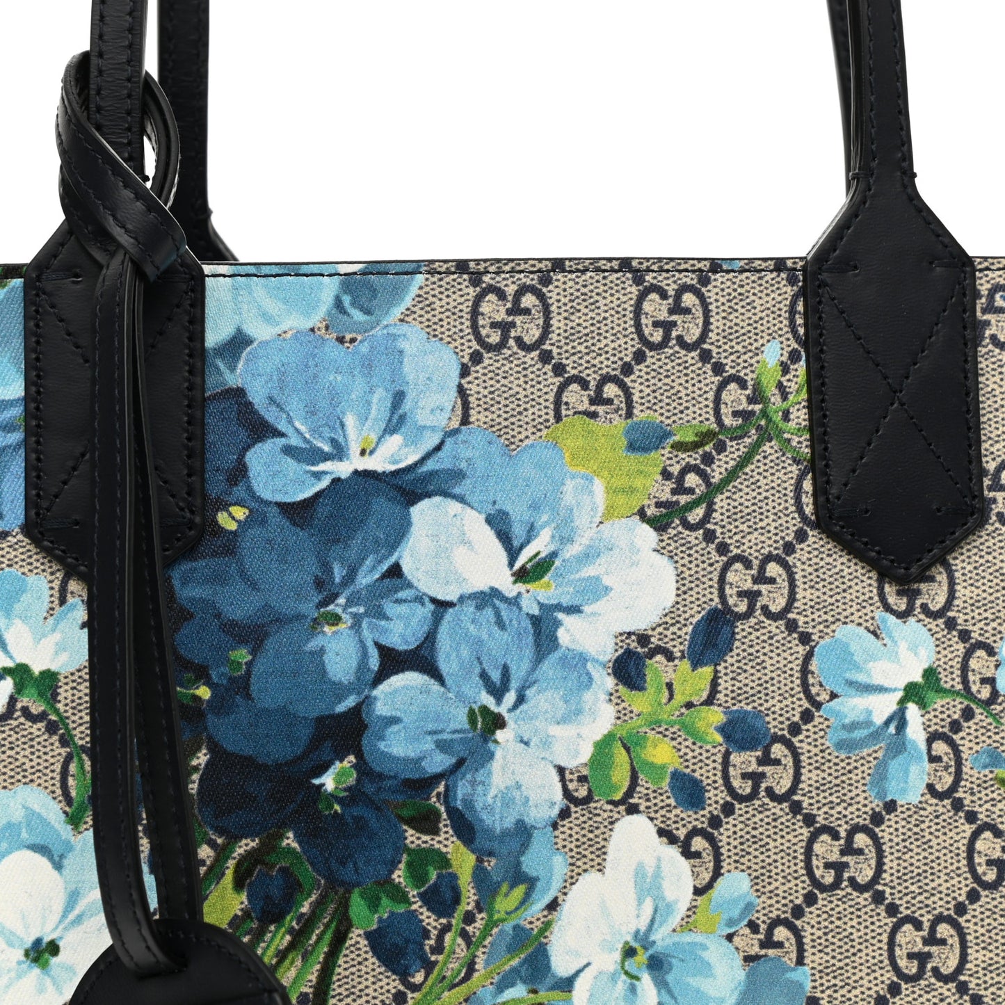 GG Supreme Monogram Blooms Small Reversible Tote Beige Blue Navy