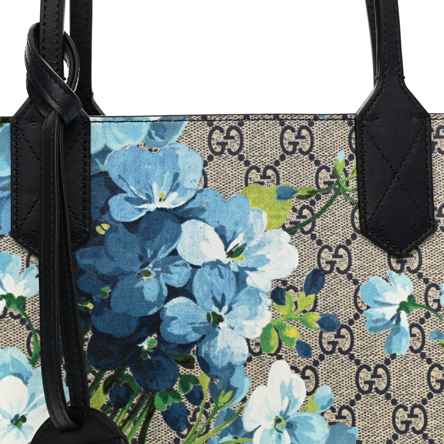 Gucci GG Supreme Monogram Blooms Small Reversible Tote Beige Blue Navy 10 of 15