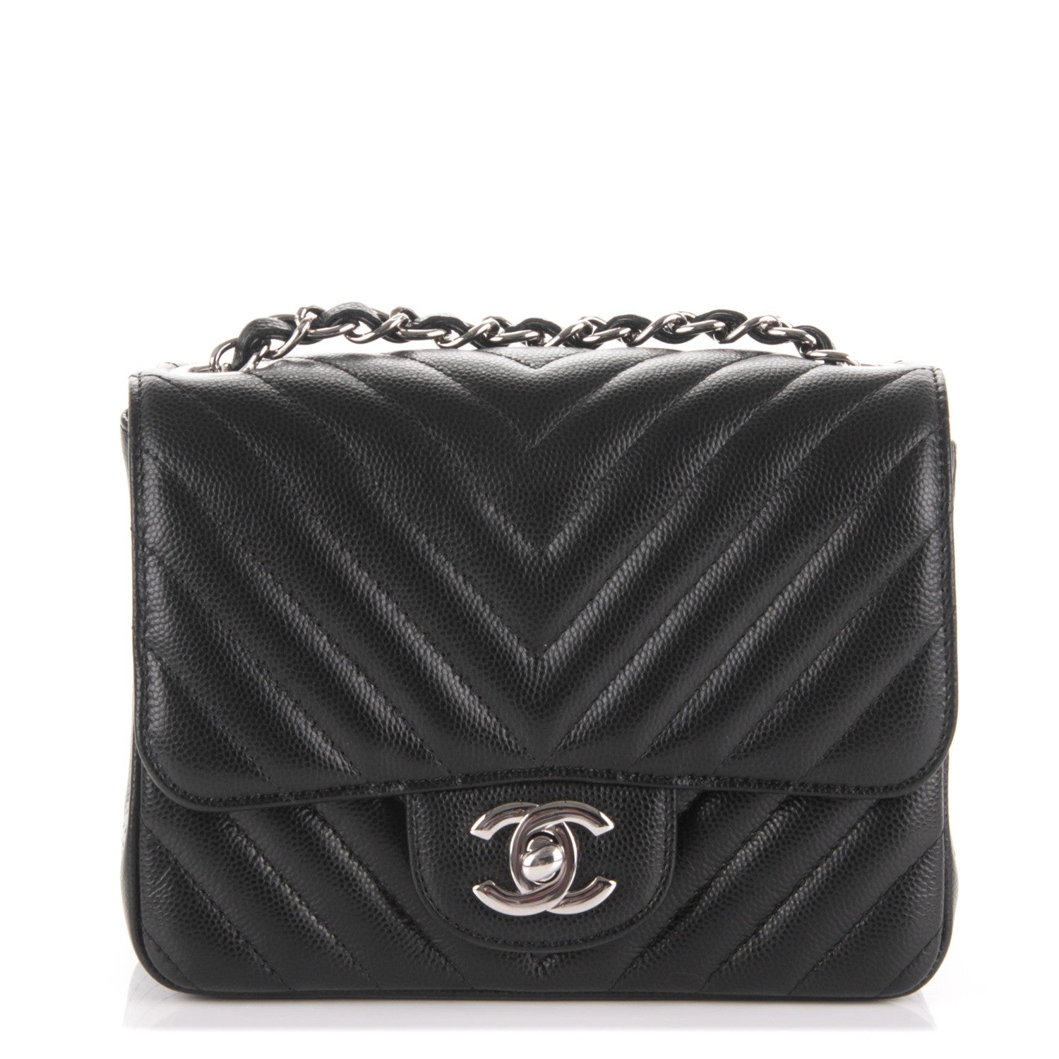 Chanel Caviar Chevron Quilted Mini Square Flap Black 1 of 7