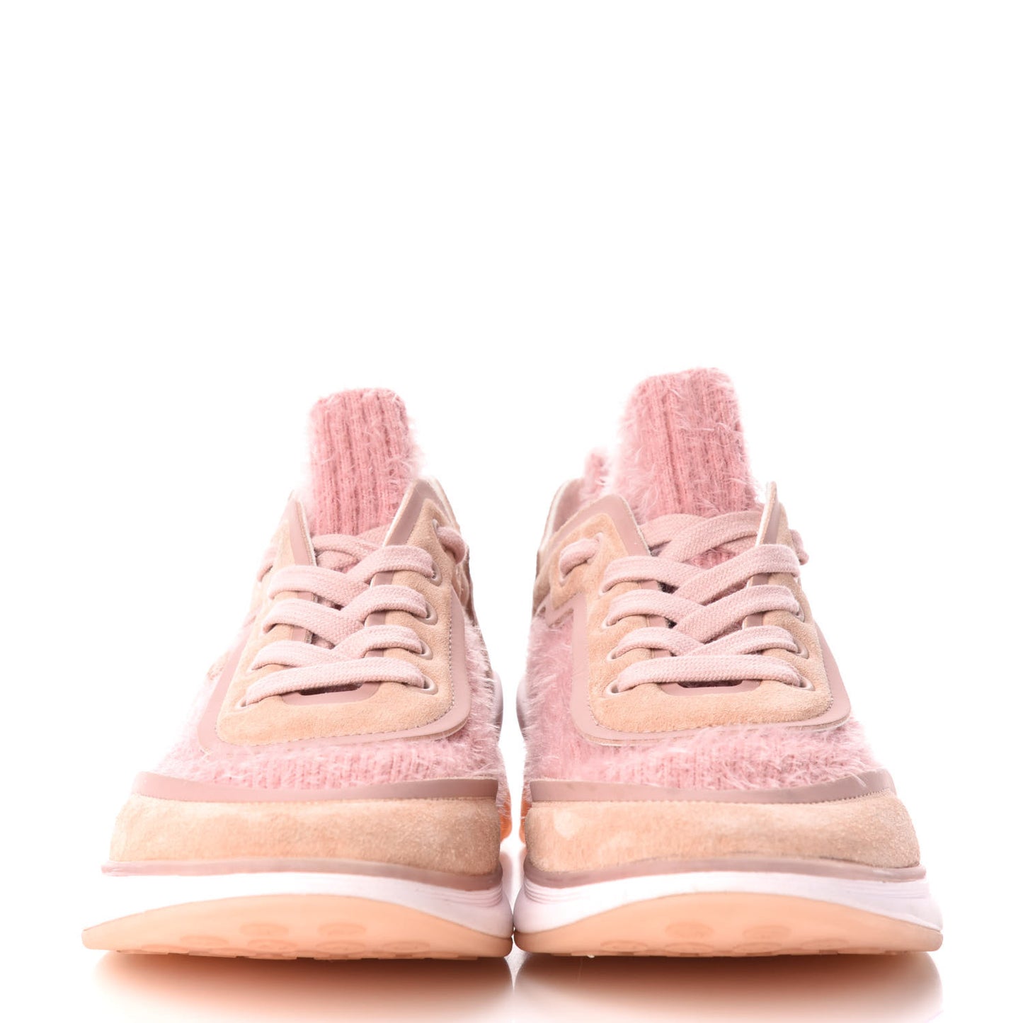 Fabric Calfskin Suede CC Womens Sneakers 38 Pink