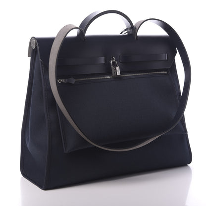 Hermes Toile Vache Calfskin Herbag Zip 39 GM Bleu Indigo 3 of 15