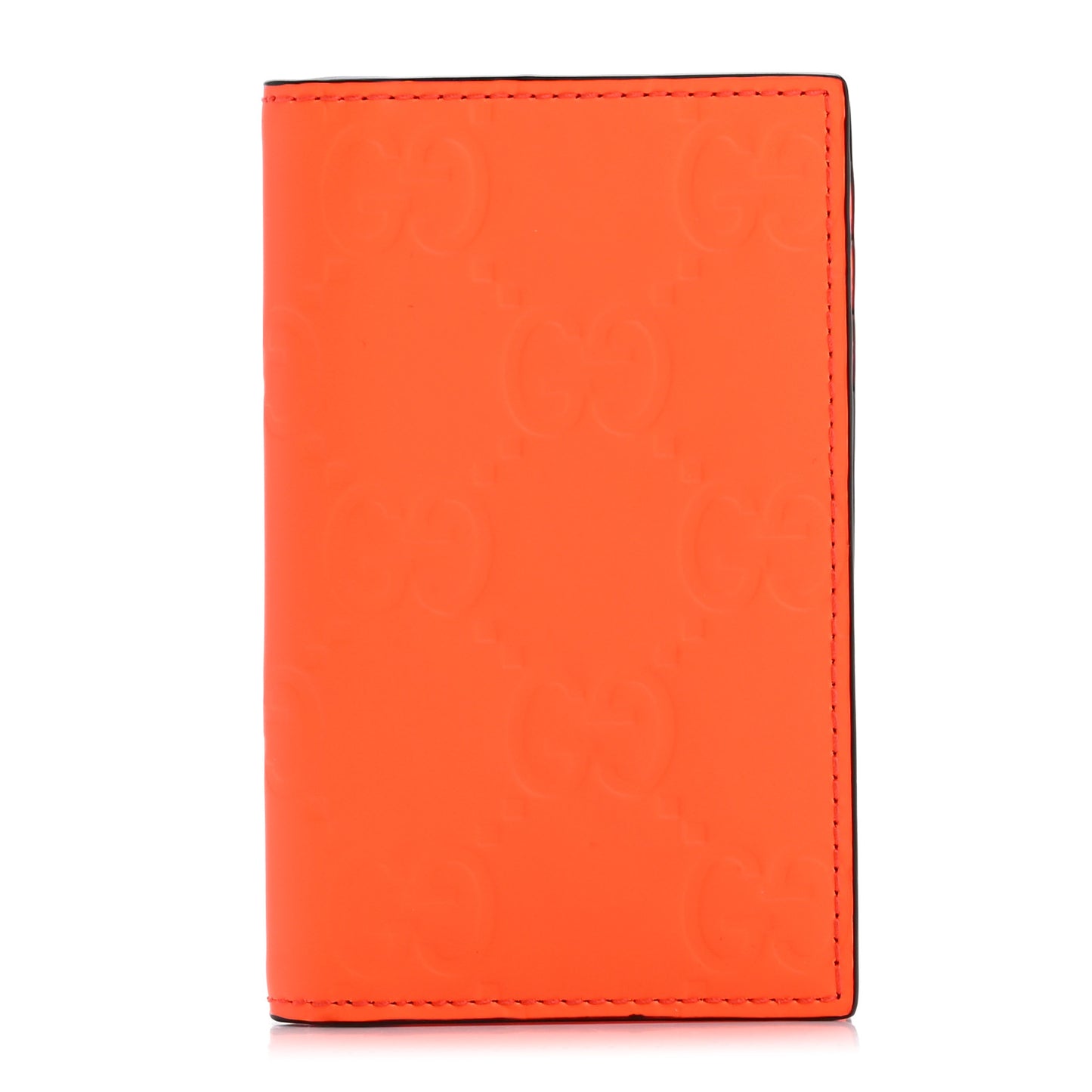 Rubber Effect GG Embossed Long Card Case New Orange Fluo