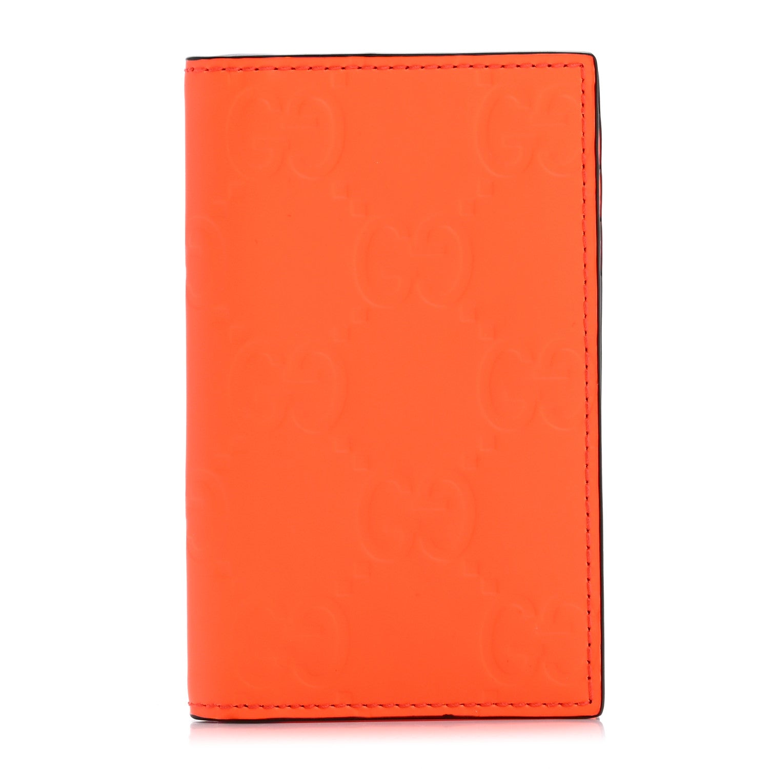 Gucci Rubber Effect GG Embossed Long Card Case New Orange Fluo 1 of 8