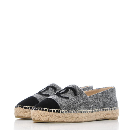 Chanel Tweed Velvet CC Espadrilles 38 Grey Black 3 of 11