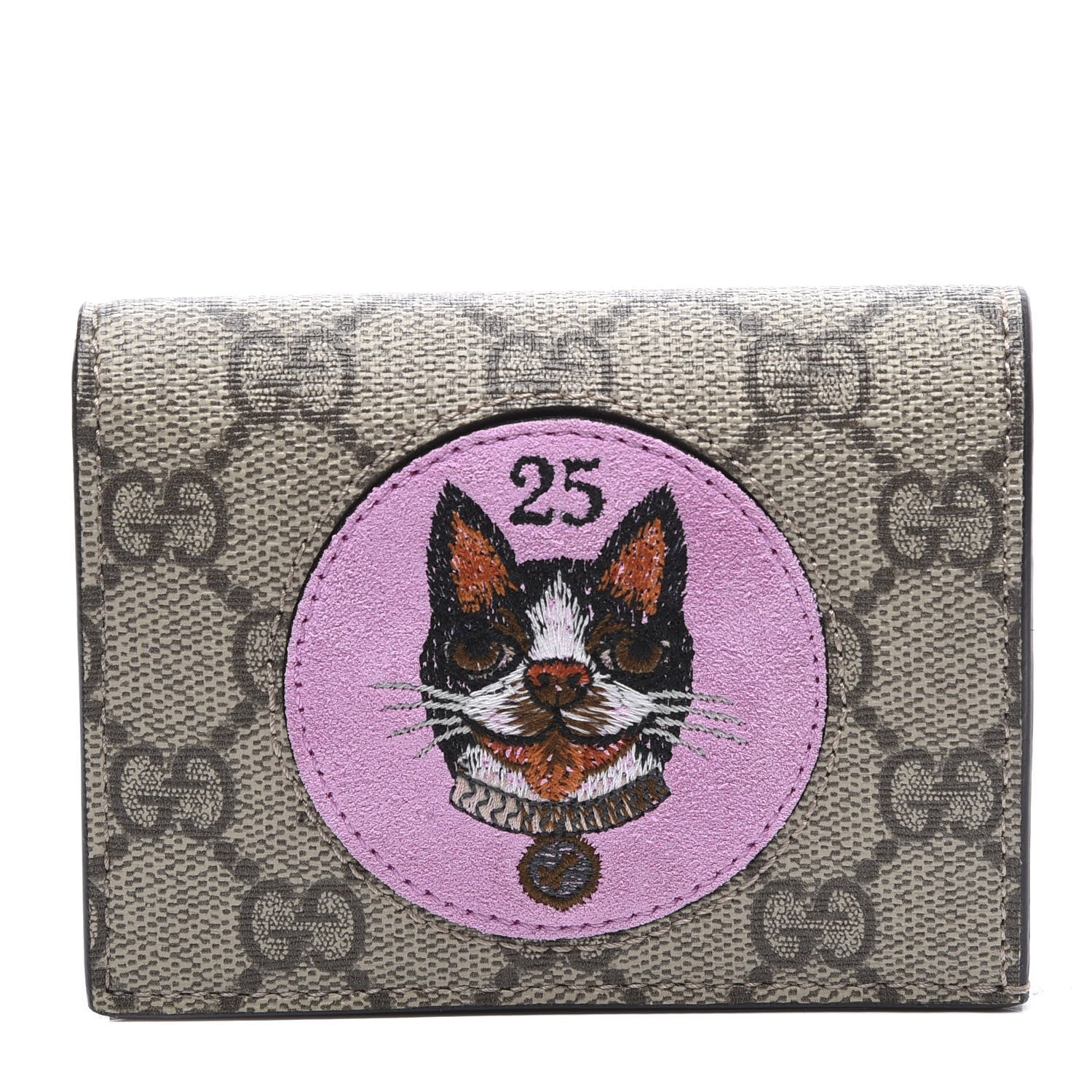 Gucci GG Supreme Monogram Bosco Patch Card Case Wallet Beige Malva Hibiscus Red 1 of 10