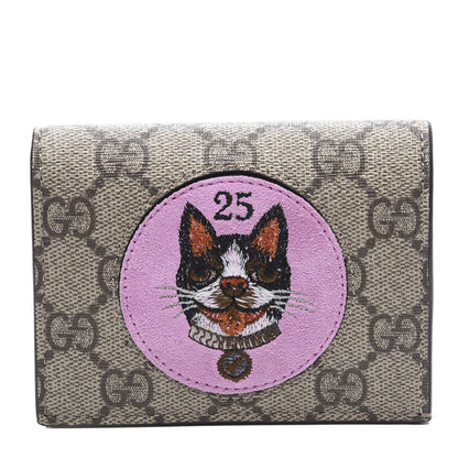 Gucci GG Supreme Monogram Bosco Patch Card Case Wallet Beige Malva Hibiscus Red 1 of 10