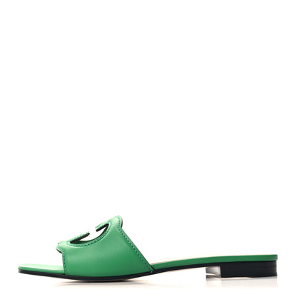 Gucci Cosmos Softy Calfskin Interlocking G Cut Out Slide Sandals 39.5 Green 1 of 7
